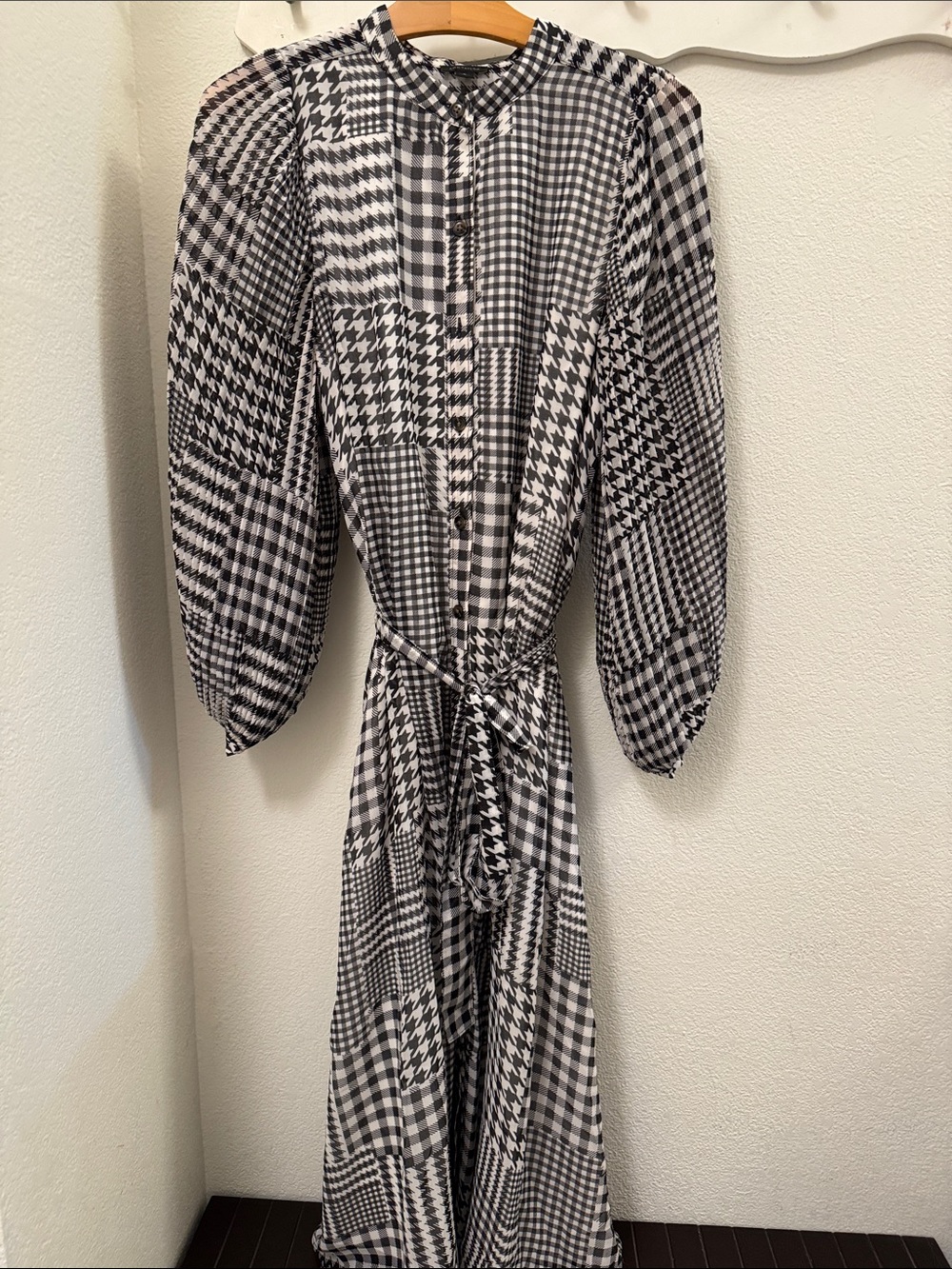 Ann Taylor Black & White Patchwork Plaid Maxi Dress